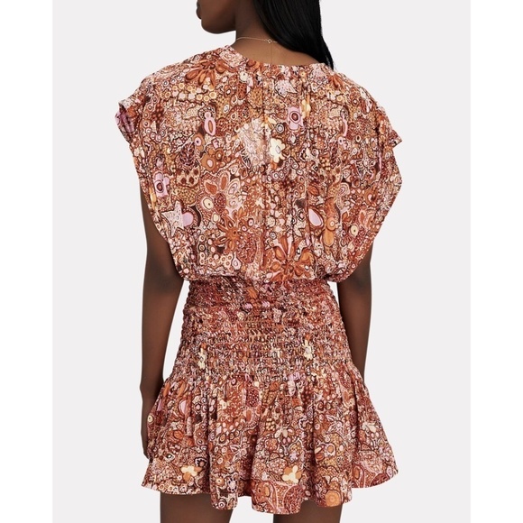 NWT A.L.C. Carly Smocked Print Silk Mini Dress in Sorbet Multi Sz. 10 - Picture 3 of 15